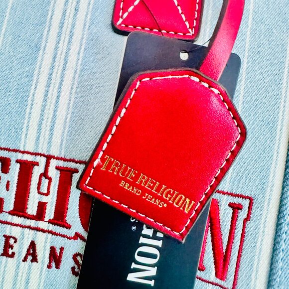 TRUE RELIGION BRAND JEANS DENIM STRIPE CROSSBODY SATCHEL BAG - Picture 11 of 12